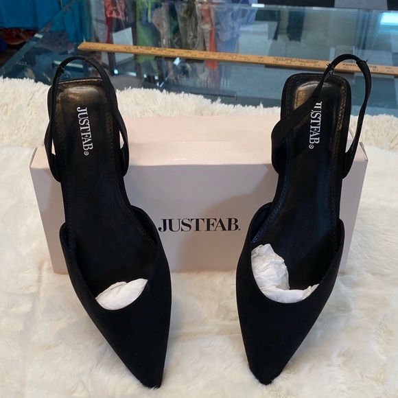 JustFab womens slingback flats pointed toe black womens 8.5 minimalist capsule - Picture 5 of 8
